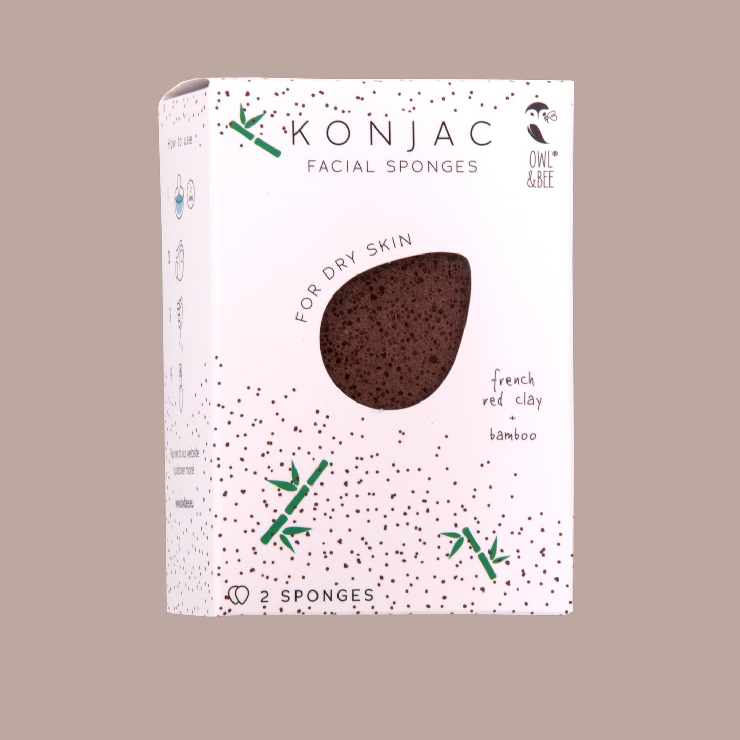 Natural Konjac facial sponges - For dry skin - Vegan (2 sponges in 1 box)