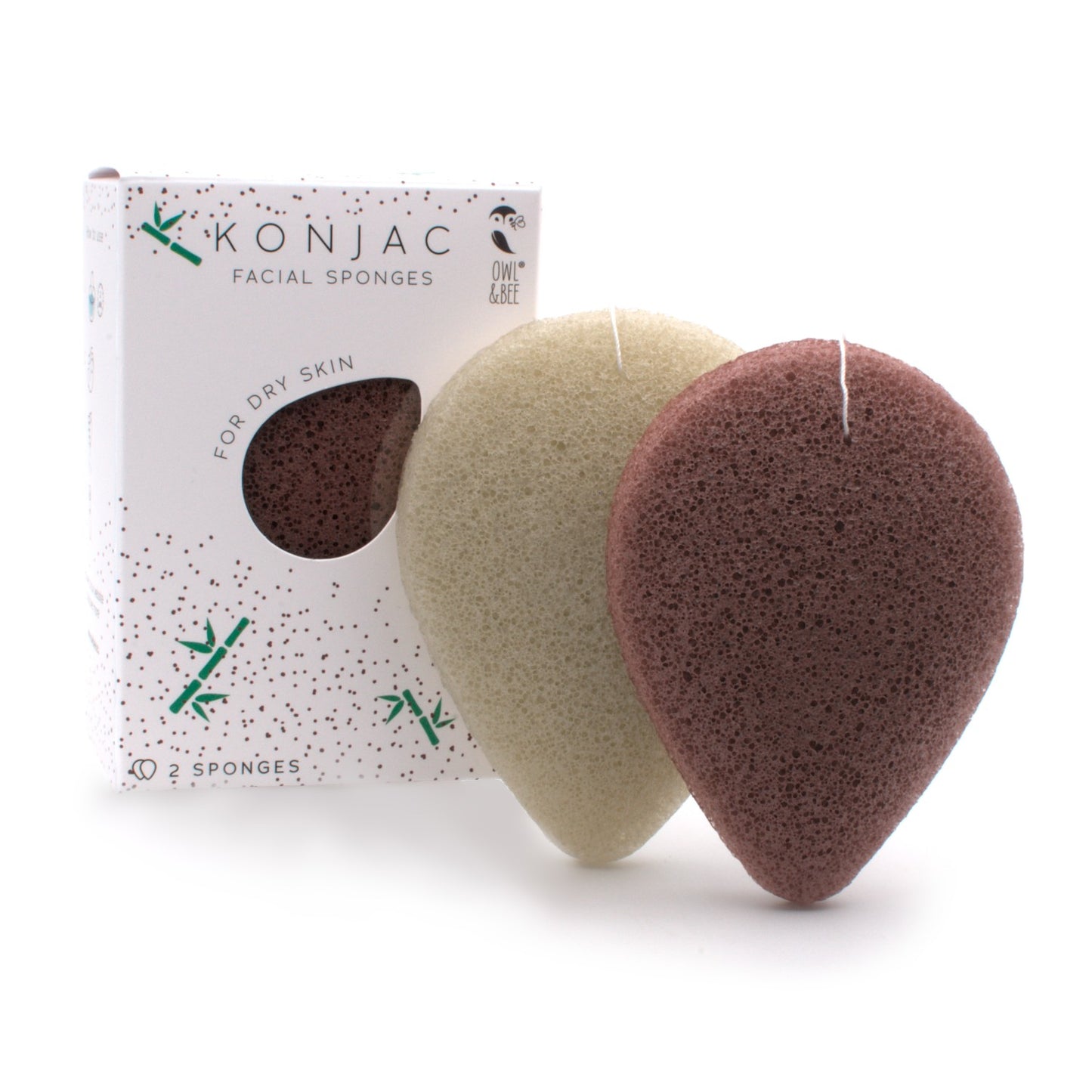 Natural Konjac facial sponges - For dry skin - Vegan (2 sponges in 1 box)